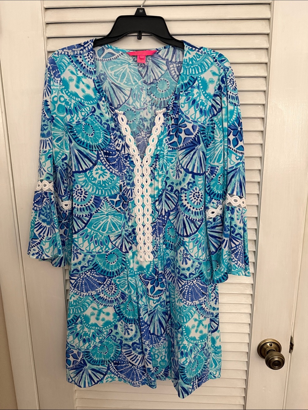 Lilly Pulitzer Aqua & Navy Shell-Print Hollie Tunic Dress